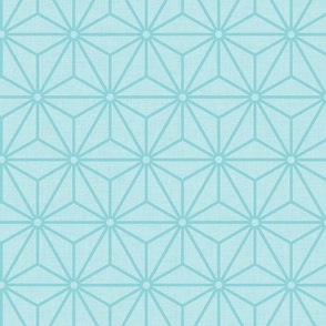 45 Geometric Stars- Japanese Hemp Leaves- Asanoha- Sashiko- Linen Texture on Pool- Light Turquoise Blue- Petal Solids Coordinate- Medium