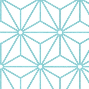 45 Geometric Stars- Japanese Hemp Leaves- Asanoha- Pool- Light Turquoise Blue on White Background- Petal Solids Coordinate- Extra Large