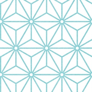 45 Geometric Stars- Japanese Hemp Leaves- Asanoha- Pool- Light Turquoise Blue on White Background- Petal Solids Coordinate- Large