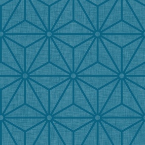 47 Geometric Stars- Japanese Hemp Leaves- Asanoha- Linen Texture on Peacock- Teal- Turquoise Blue- Petal Solids Coordinate- Large