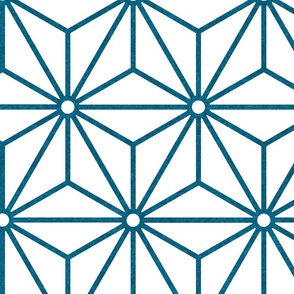 47 Geometric Stars- Japanese Hemp Leaves- Asanoha- Peacock- Teal- Turquoise Blue on White Background- Petal Solids Coordinate- Extra Large