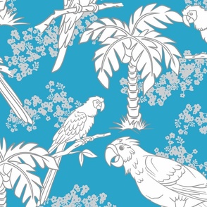 Parrot Jungle in Teal Blue, Gray, and White