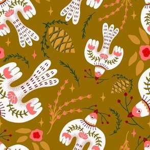 Folk Art Flying Holiday Birds Pattern