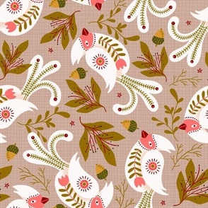 Nordic Folk Art Birds and Botanicals Pattern