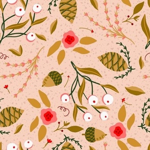 Autumn Winter Berries and Various Botanicals Pattern
