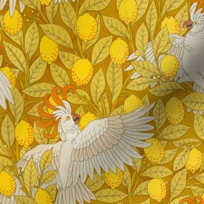 Cockatoos And Lemons by Maurice Pillard Verneuil - LARGE - Art Déco Flower Design - yellow 