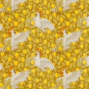 Cockatoos And Lemons by Maurice Pillard Verneuil - LARGE - Art Déco Flower Design - yellow 