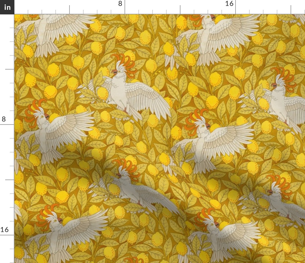 Cockatoos And Lemons by Maurice Pillard Verneuil - LARGE - Art Déco Flower Design - yellow 