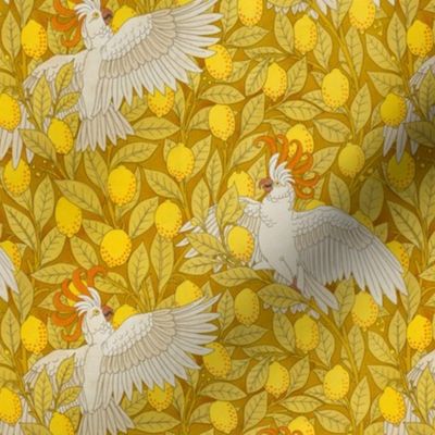 Cockatoos And Lemons by Maurice Pillard Verneuil - MEDIUM - Art Déco Flower Design - yellow 