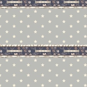 Stars on neutral background, blueberry pattern and drawn ruffles, small scale