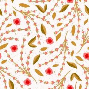 Pretty Delicate Floral Twigs and Leaves Pattern