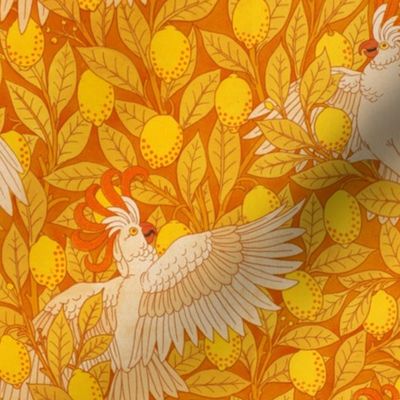 Cockatoos And Lemons by Maurice Pillard Verneuil - LARGE - Art Déco Flower Design - orange