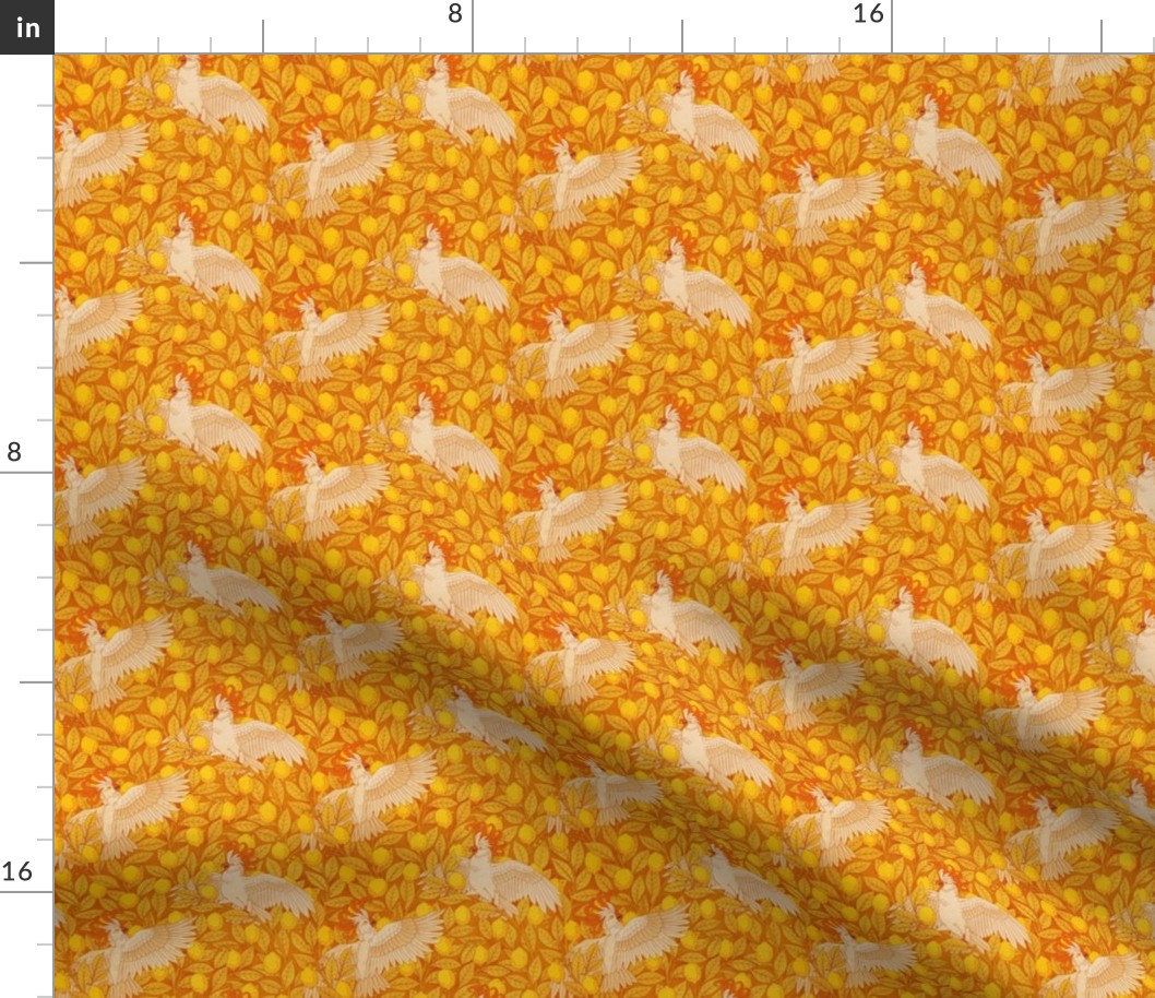Cockatoos And Lemons by Maurice Pillard Verneuil - SMALL - Art Déco Flower Design - orange