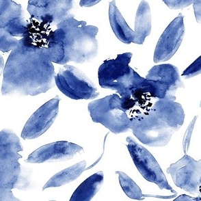 Indigo mid summer bloom • large scale watercolor blue florals for modern home decorp238-21