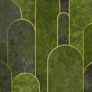 Roaring Twenties Style Moderne Art Deco Pattern Moss Green