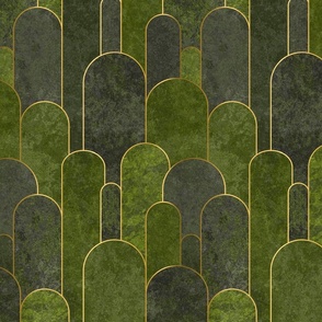 Roaring Twenties Style Moderne Art Deco Pattern Moss Green Smaller Scale