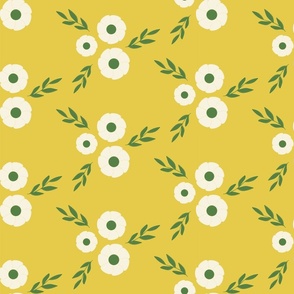 White flowers in yellow background