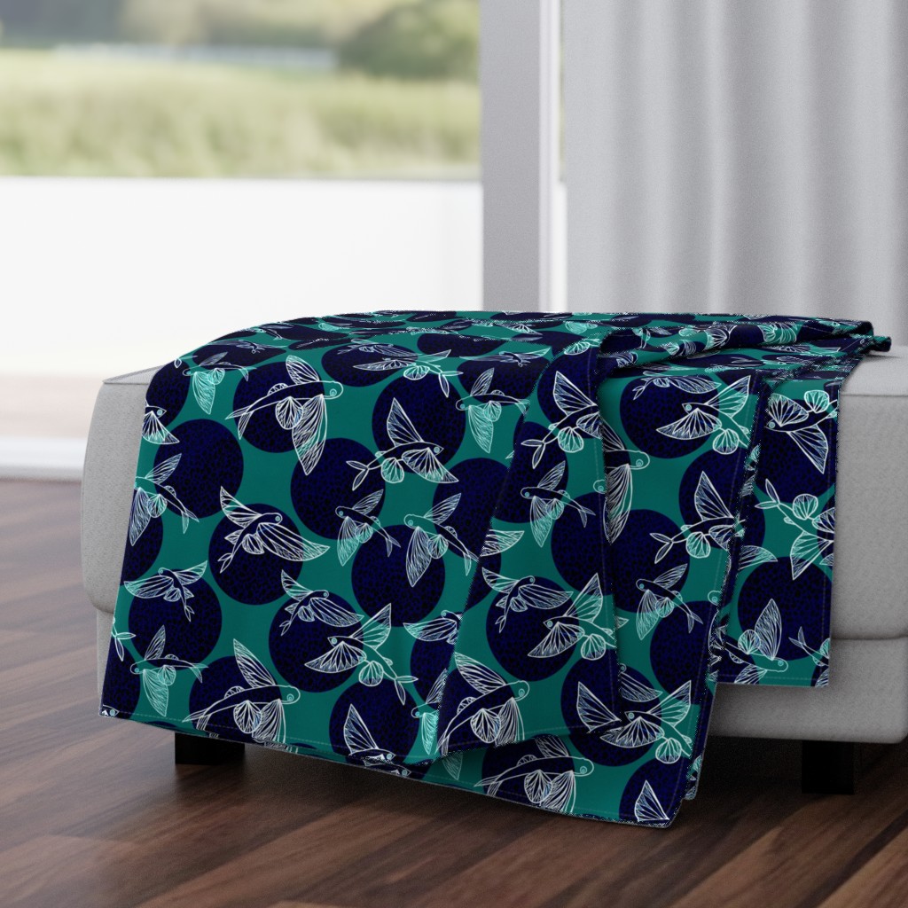 flying fish polka dots dark teal with midnight blue polka dots medium