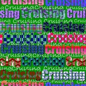 Cruising typography multi patterned on bright celadon green medium