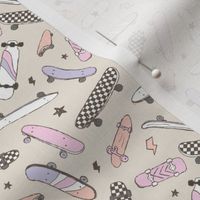 Skateboards and thunder - cool skateboarding peace and stars design vintage style soft pastel pink lilac on sand SMALL