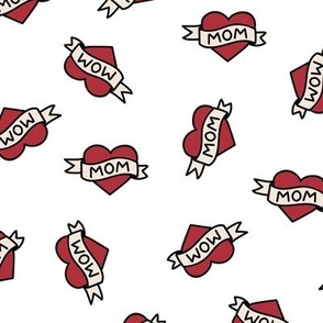 Minimalist mom Tattoo - Valentine & mother's day hearts mom design red white tossed 