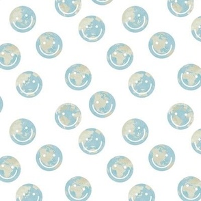 Happy earth day - globe and smileys earth day environmental green theme beige teal blue