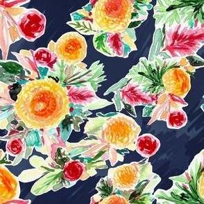 Bold Floral Multi Color Loose Watercolor Blooms 