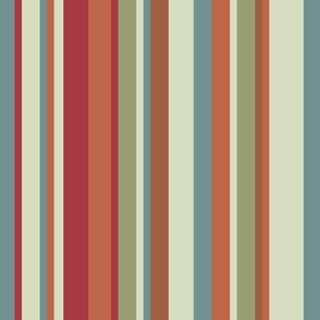 Vertical Stripes in Red Green Teal and Orange (Medium Scale)
