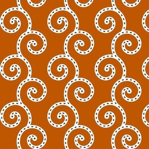 Texas colors - Dotted Swirls - White with Dark Gray on Burnt Orange