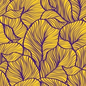 Louisiana State colors - Crowded Leaves Line Art - Gold and Purple
