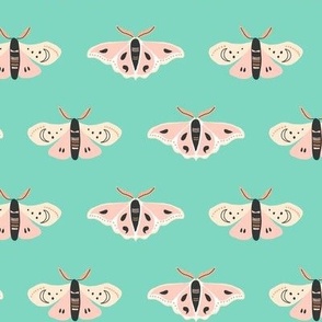 small moth boho winged insects cute moths nature night animals in beige tan pink on turquoise