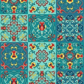 Bright Talavera Tiles in Turquoise, Scarlet, and Yellow