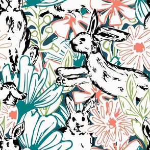 Rabbits in  abstract woodland