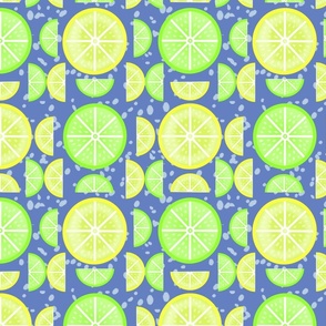 Citrus Slices Green Yellow on Blue Large