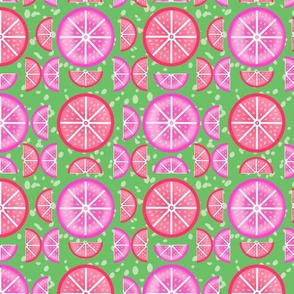 Citrus Slices Pinks on Green Large