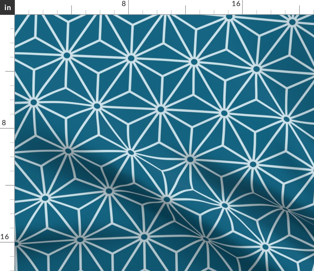 47 Geometric Stars- Japanese Hemp Leaves- Asanoha- Peacock- Teal- Turquoise Blue- Petal Solids Coordinate- Medium