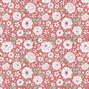 Floral, white, green, pink, red