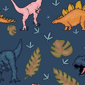 Leafy dinosaurs on blue