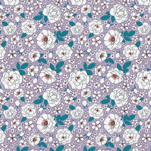 Floral, lavender, white, teal