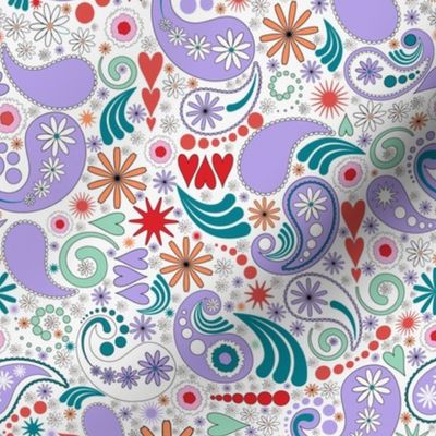 Paisley, lavender, red, teal