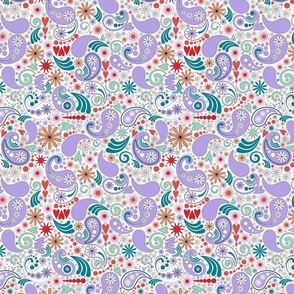 Paisley, lavender, red, teal