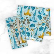 Angel's Trumpets Vintage Floral Blue Goldenrod Regular Scale