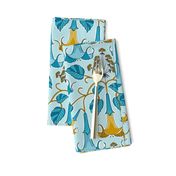 Angel's Trumpets Vintage Floral Blue Goldenrod Regular Scale