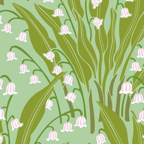 Lily Of The Valley Delicate Garden Floral Botanical in Spring Green White Pink - LARGE Scale - UnBlink Studio by Jackie Tahara