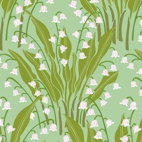 Lily Of The Valley Delicate Garden Floral Botanical in Spring Green White Pink - MEDIUM Scale - UnBlink Studio by Jackie Tahara