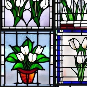 White Tulips Stained Glass 001