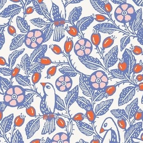 Rosa Canina in Provencal Blue on Warm White, Rosa Canina Collection