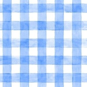 Coastal Blue Watercolor Broad Gingham Plaid  - Small Scale - Painted Checkers Picnic Country