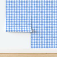 Coastal Blue Watercolor Broad Gingham Plaid  - Medium Scale - Painted Checkers Picnic Country