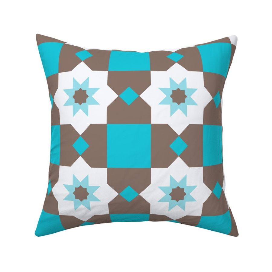 Brown, White and Blue Octagon Pattern - Stars